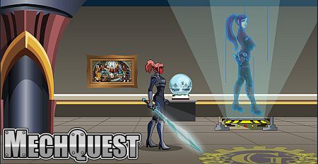 A happy birthday hologram of Jemini in MechQuest MechQuest flash games giant robot battles