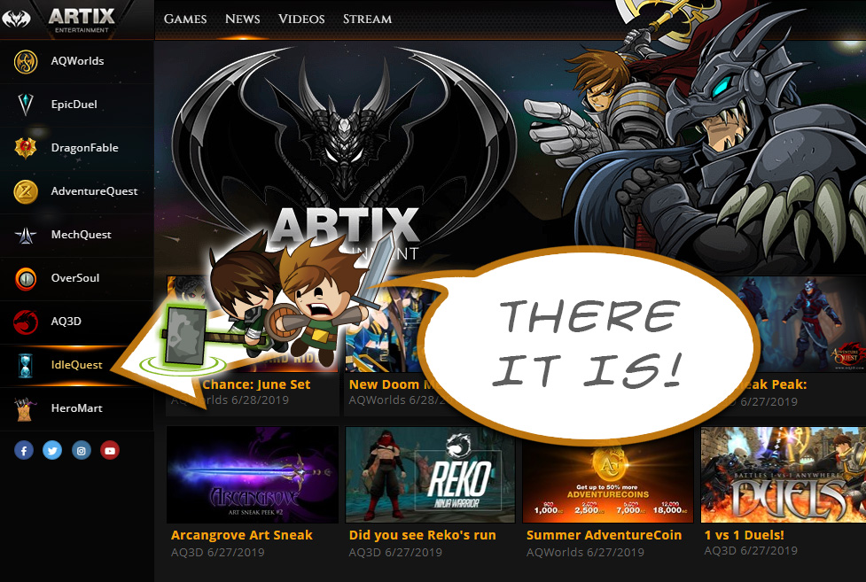 Play IdleQuest in the Artix Games Launcher