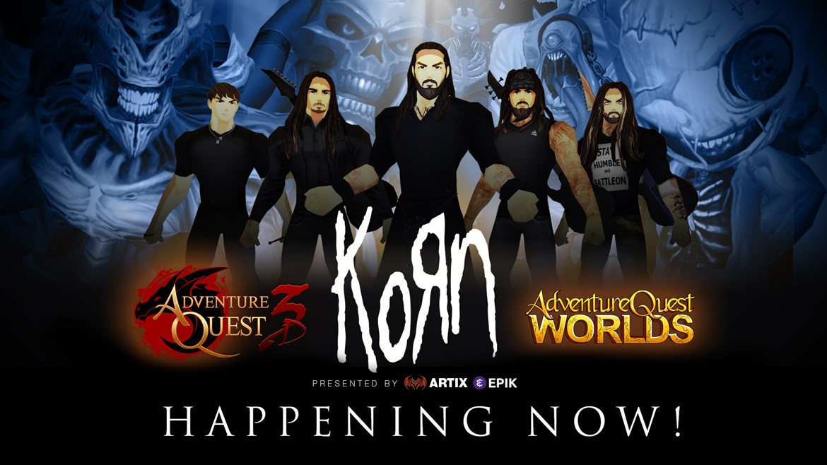 Korn to play concerts in the video games AdventureQuest 3D & AQWorlds