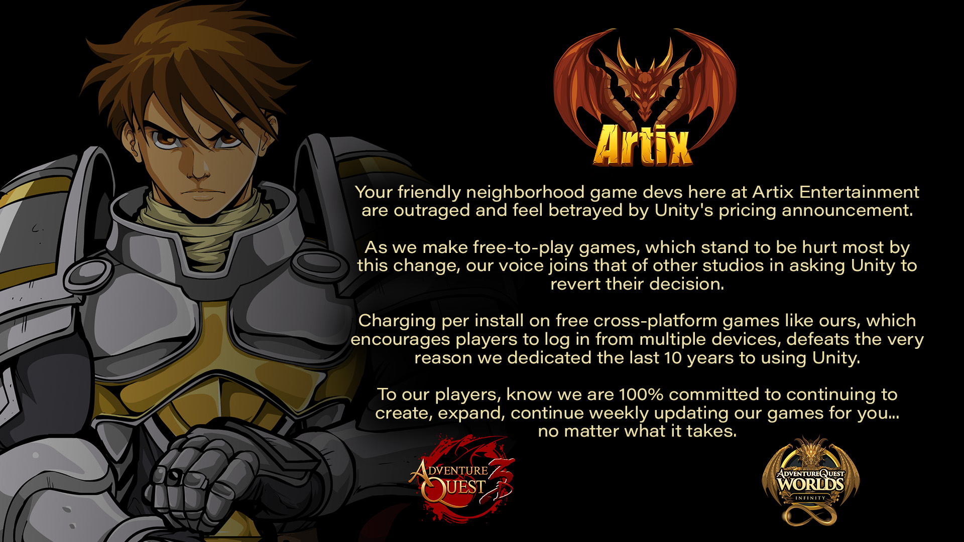 Regarding Unity's "Unity Runtime Fee" announcement. on Artix Entertainment